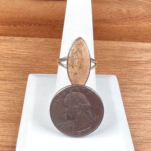 Natural Picture Jasper Ring Solid Sterling Silver - Size 8 - Picture 3 of 5